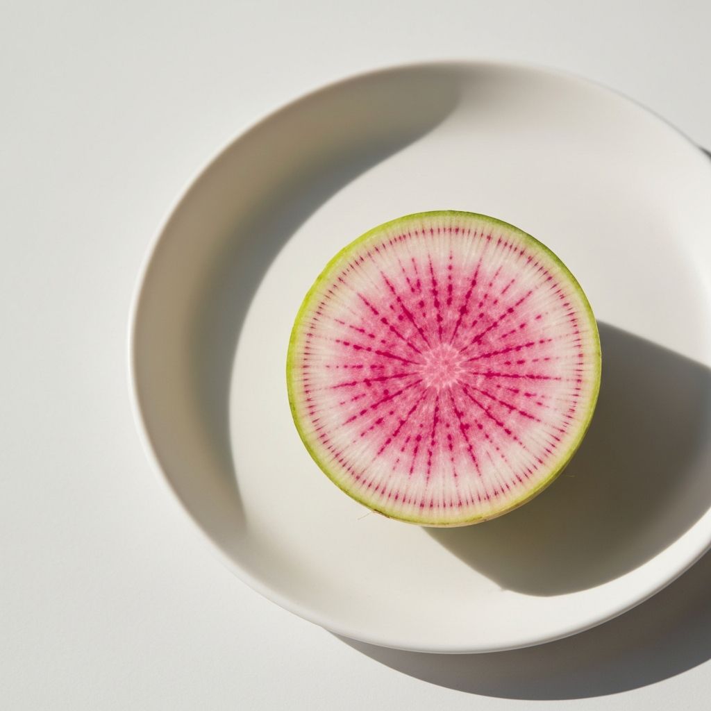 Sliced watermelon radish showing pink interior
