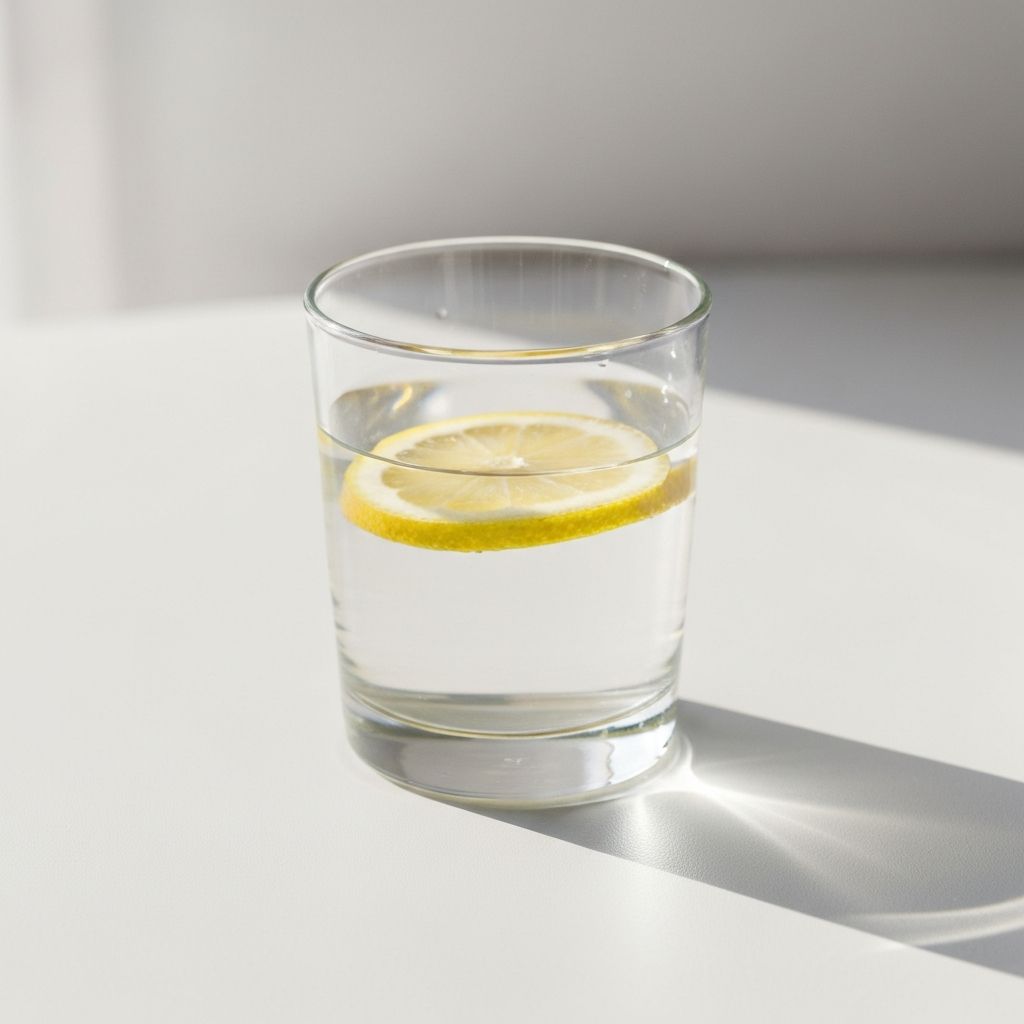 Clear glass of water with lemon slice